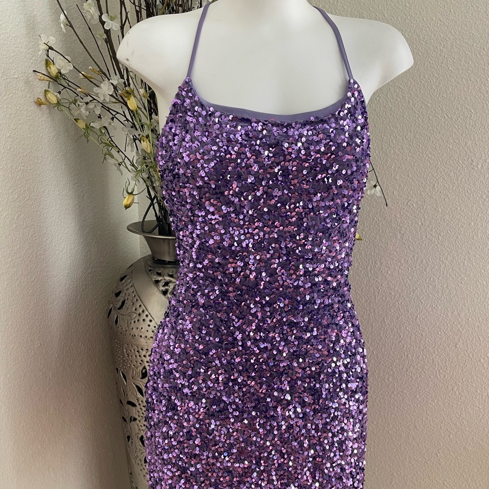 BP Purple Sequin Mini Dress Size Medium. - Picture 3 of 15